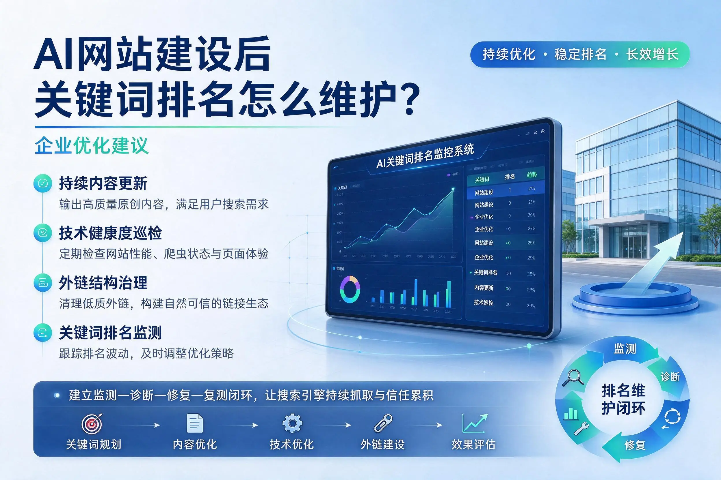 AI网站建设后关键词排名怎么维护?遵义企业优化建议