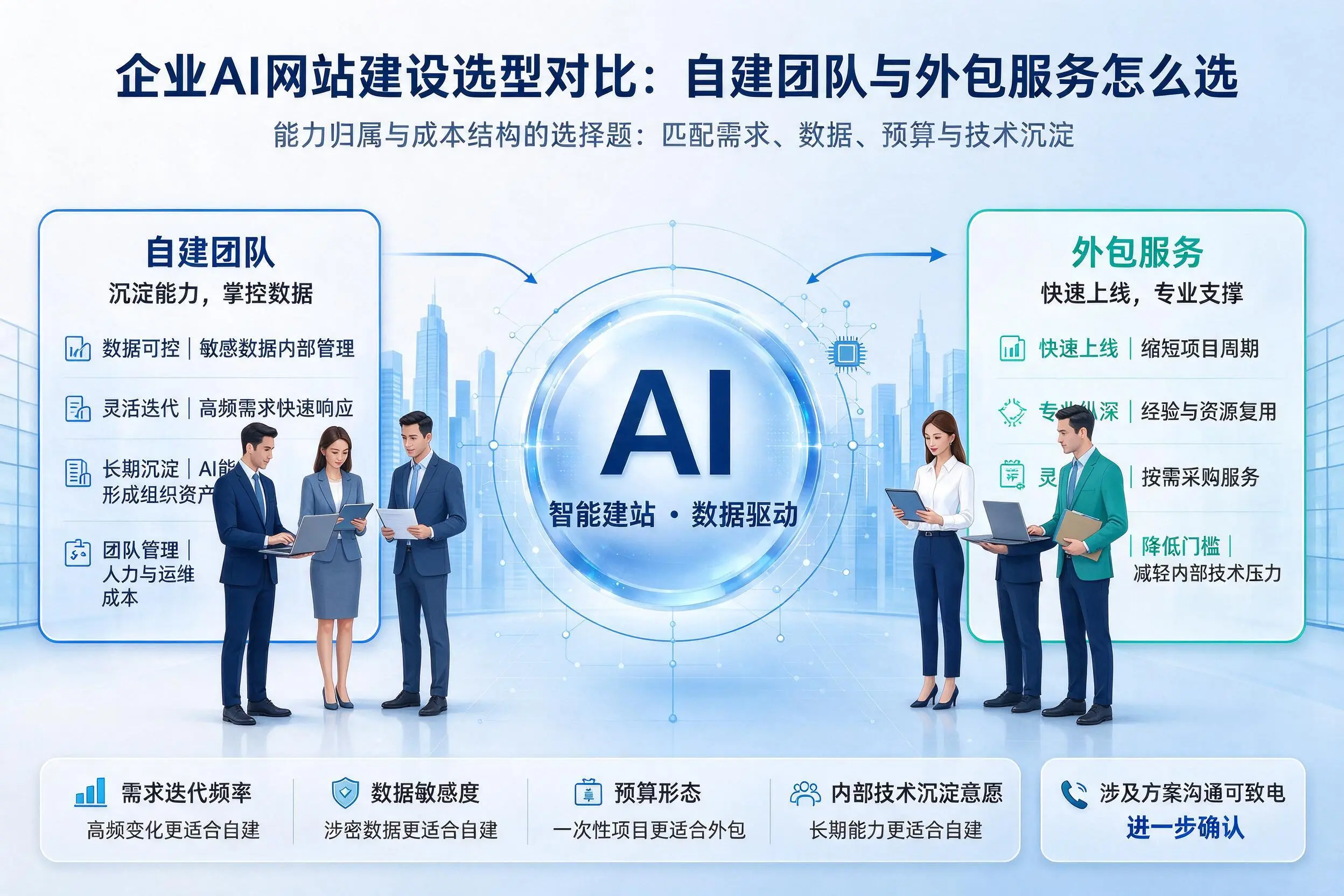 遵义企业AI网站建设选型对比：自建团队与外包服务怎么选